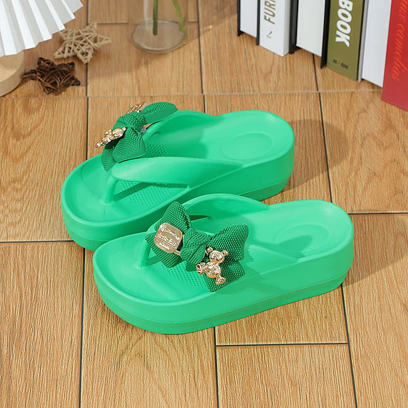 2023 New Summer Women\'s Chunky Sandals High Heel Flip Flop Sandals Bow Platform Summers Sandals