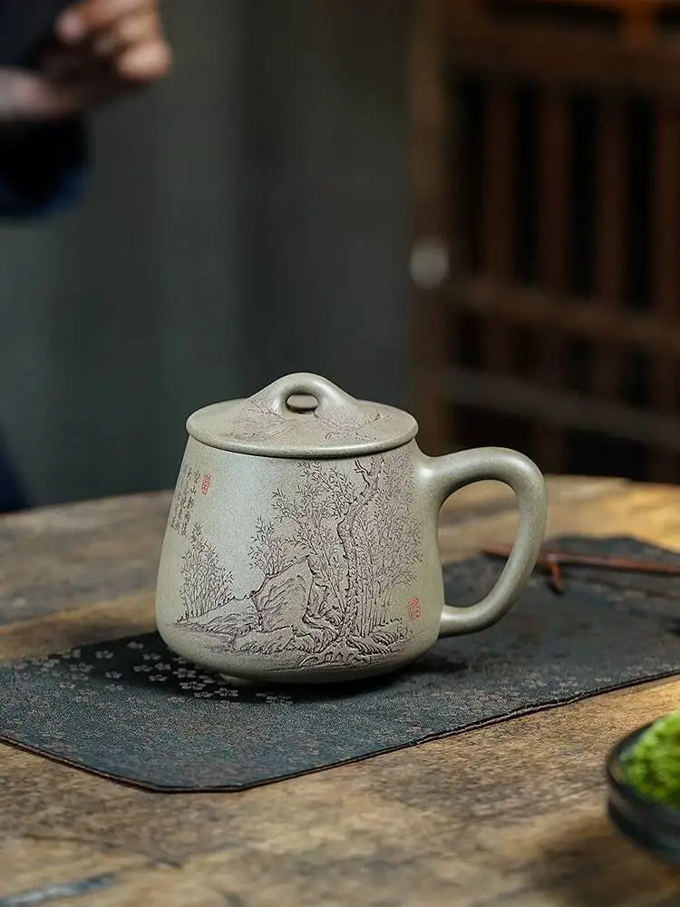 

Yihu Chun High-End Yixing Purple Clay By Famous Artist Jiang Wenqin, Pure Handmade Tea Cup, Premium High Stone Pot Lid Cup 500C