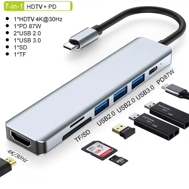 Hub USB C de 5 puertos a 4K Compatible con HDMI PD carga rápida USB 3,0 2,0 HUB tipo C acoplamiento de carga para MacBook iPad Samsung