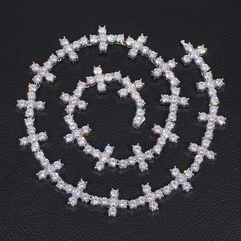 

Hip Hop 5A+ CZ Stone Bling Iced Out Cross Tennis Link Chain Necklaces for Men Women Rapper Jewelry Drop Shipping