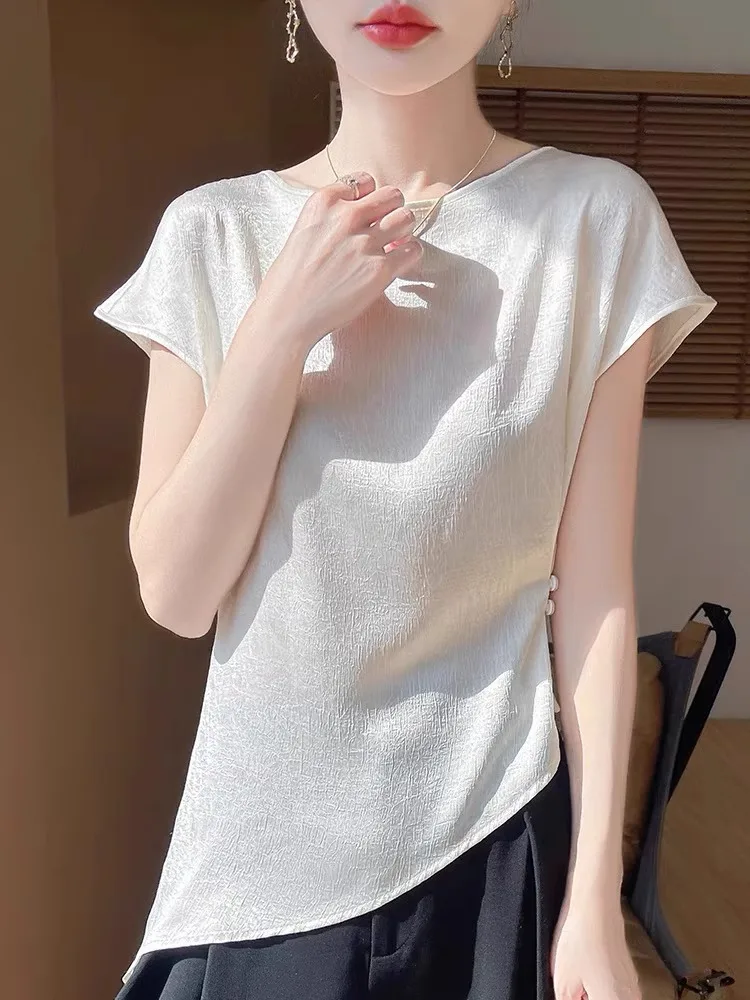خلات الساتان ort Sve تي شيرت المرأة الجولة Ne اللون غير المتكافئة f Sve الصيف وصول جديد الرطوبة ng #2