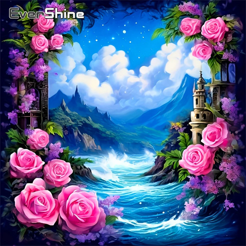 

Evershine Diamond Embroidery Rose 5D DIY Kits Mosaic Landscape Picture Rhinestones Painting Seaside Handmade Gift