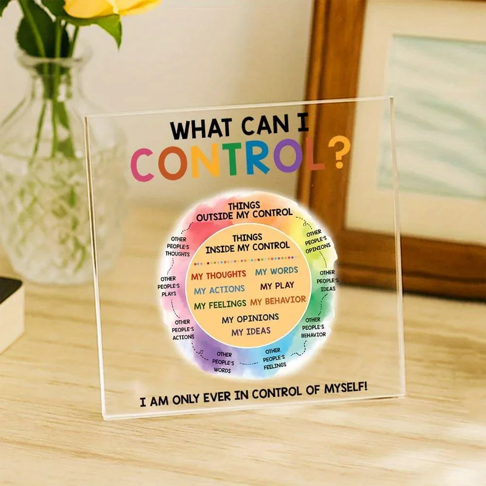 « Que puis-je contrôler ? » Boîte de décoration Mindfulness - Organisateur de bureau minimaliste, cadeau pour le bureau et la maison pour femmes
