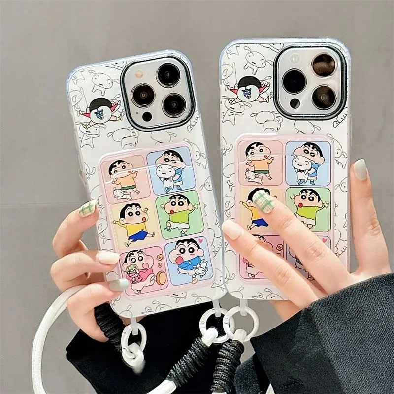 Crayon Shin Chan Hand Strap Phone Case For iPhone 16 14 Pro Max 15 11 12 13 XR 8 7 Plus X XS SE 2020 2022 Soft Silicone Cover