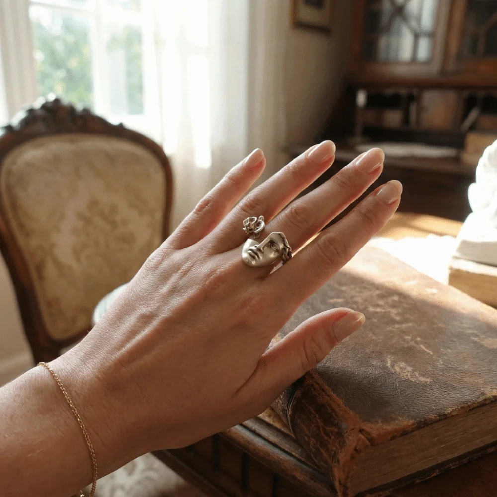 Gift Minimalist Venus Crown Ring Elegant Silver Masquerade Mask Ring Copper Vintage Stacked Ring Anniversary