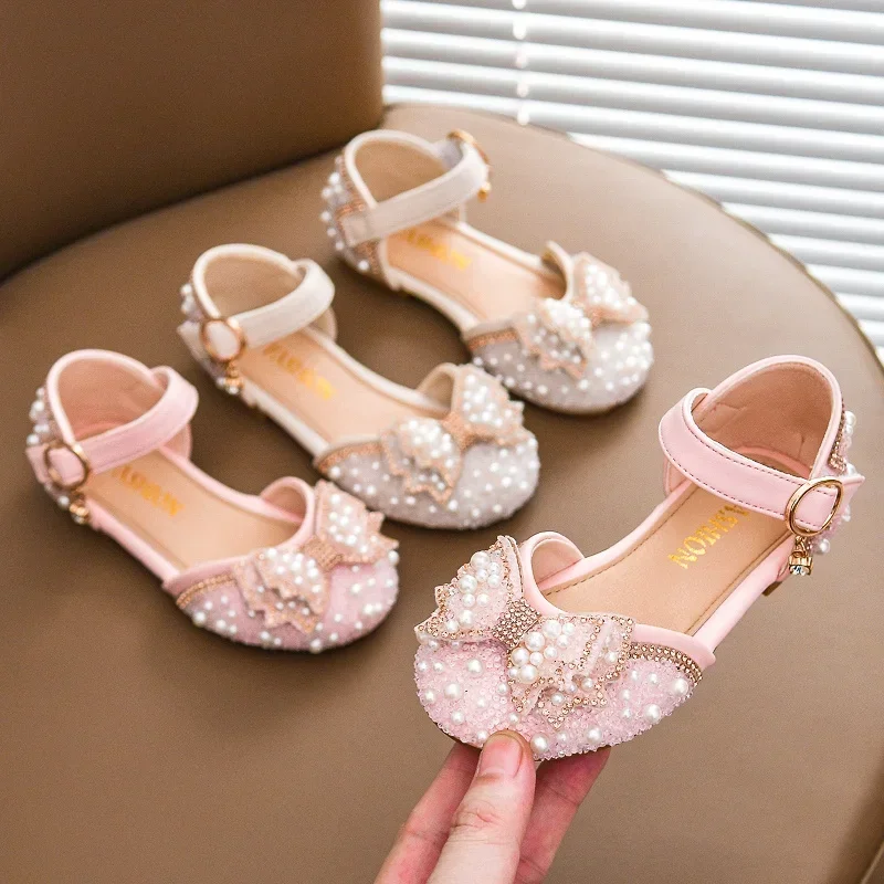 

Baby Girls Princess Shoes Crystal Bow Catwalk Kids Beaded Sandals Fashionable Comfortable Spring/Summer Students Casual Stage