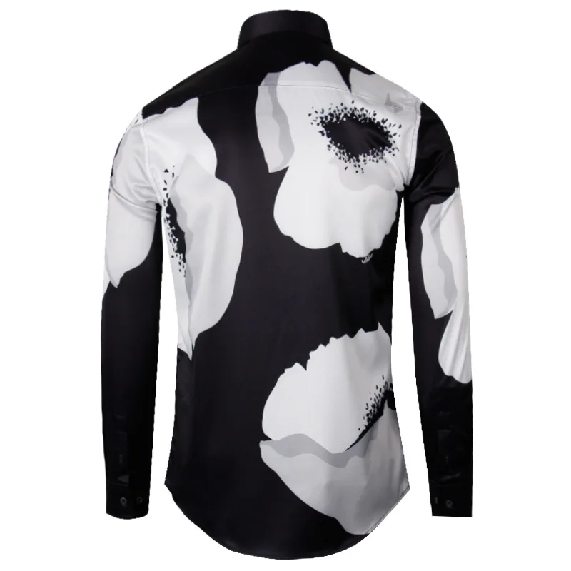 Silk Blend Men's Long Sleeved Shirt Fashion Slim Printed Shirt Casual Business Dress Shirt Celebrity Host Social Party Shirts