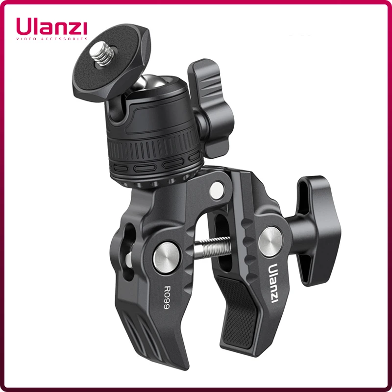 Ulanzi R099 Super Clamp with 360° Mini Ball Head Quick Release Clamp Bracket Tripod Mount 1/4 Screw Clip for DSLR Camera Gopro