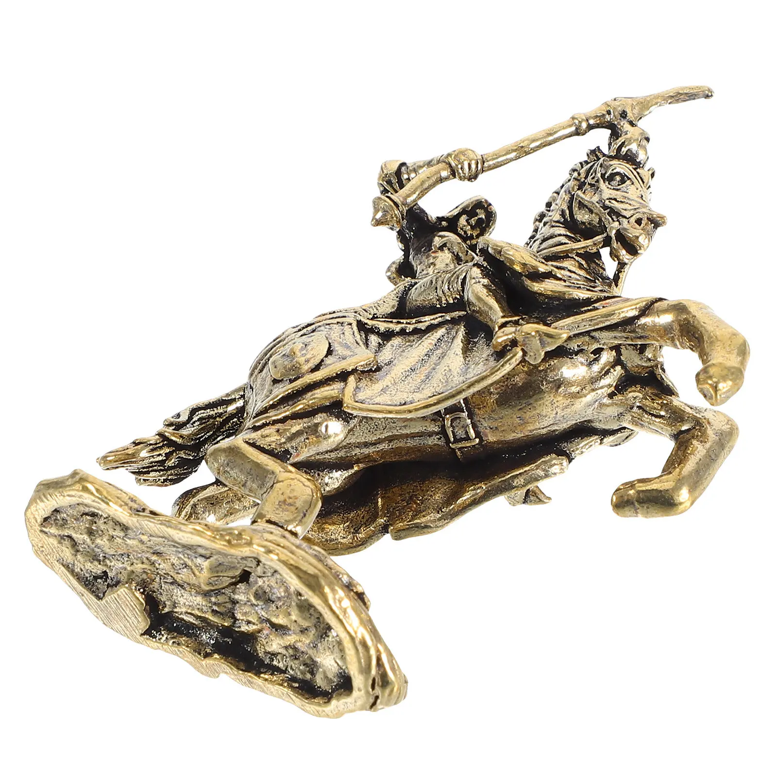 Estatua de Caballero a Caballo en Miniatura de Latón Sólido, Adorno Vintage para Escritorio, Estatua Pulida de Jinete y Caballo para Oficina o Estantería