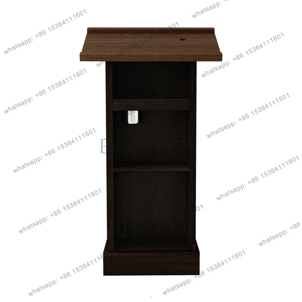 LSWood Podium Stand, Wooden Lectern with Mic Stand Space, 1 Sliding Shelf with Cup Holder and 1 Fixed Shelf, for Churches Semina