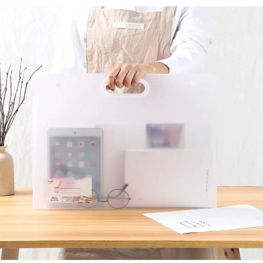 Borsa portaoggetti in carta per schizzi A2/A3/A4 di grande capacità con manico Cartella per pittura artistica Borsa portaoggetti trasparente per opere d'arte a doppio scatto