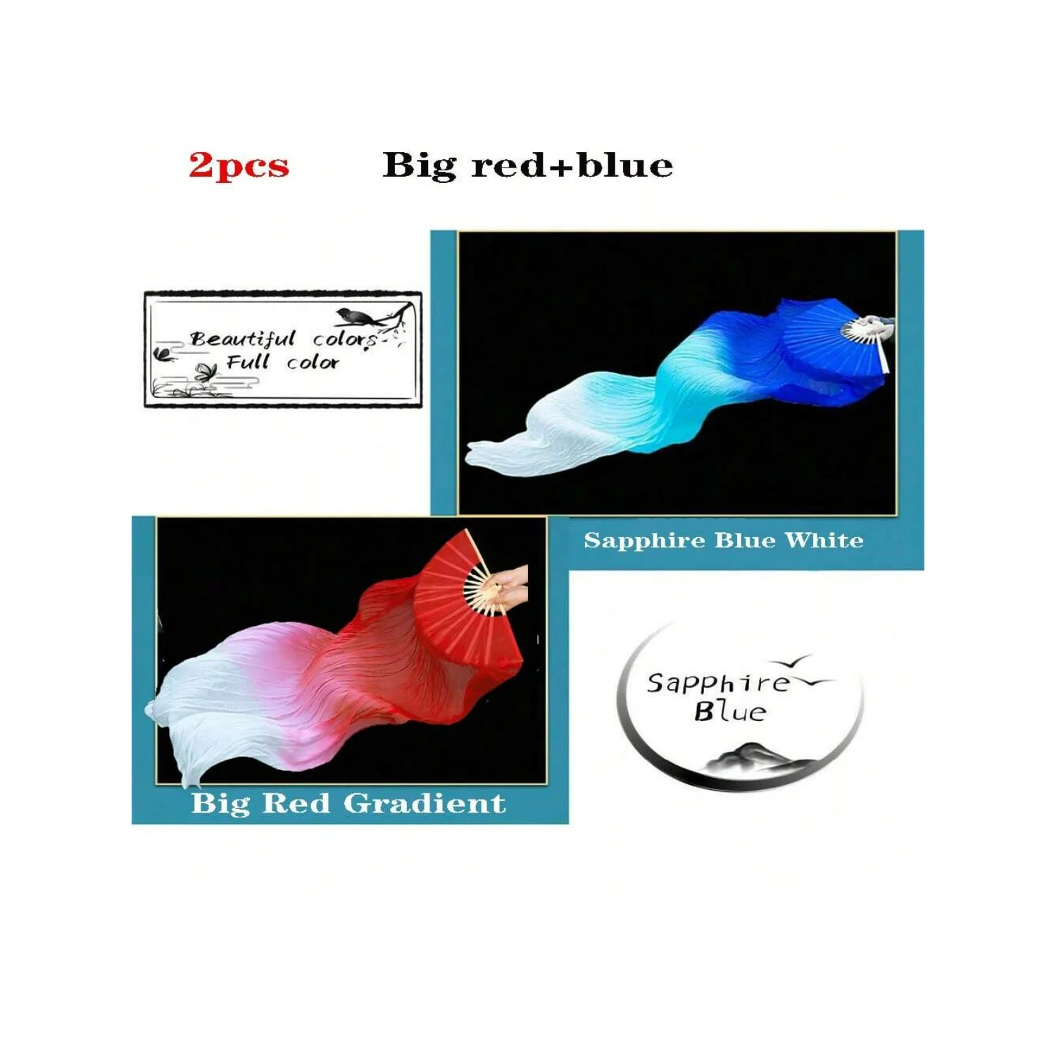 

2pcs 150cm Length Hot Sell Ms.Belly Dancing Fan Gradient Color Dancer Practice Long Imitation Dance Props Silk Fans