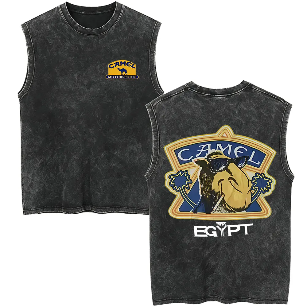 Classic Camel Motocycle Car Vintage Washed Tank Tops Men Casual Oversized Sleeveless Vest T Shirt Men's High Quality Streetwear