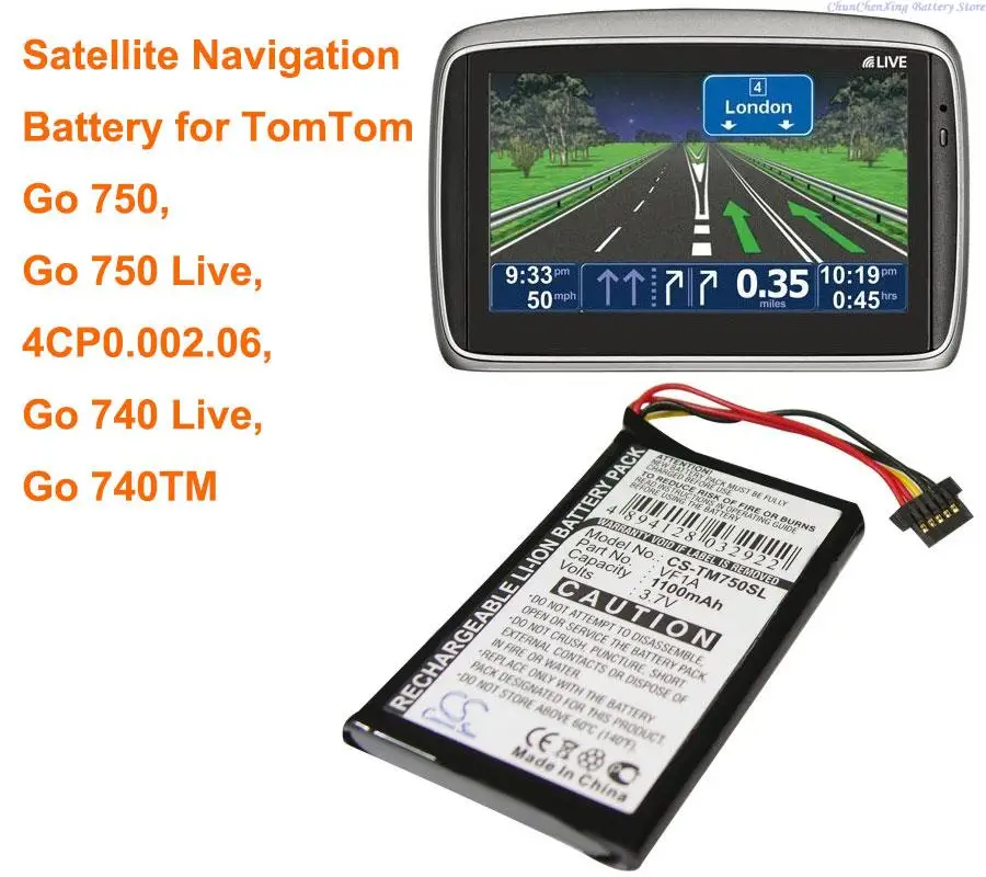 

1100mAh Battery AHL03711012, HM9440232488, VF1A for TomTom 4CP0.002.06, Go 740 Live, 740TM, 750, 750 Live