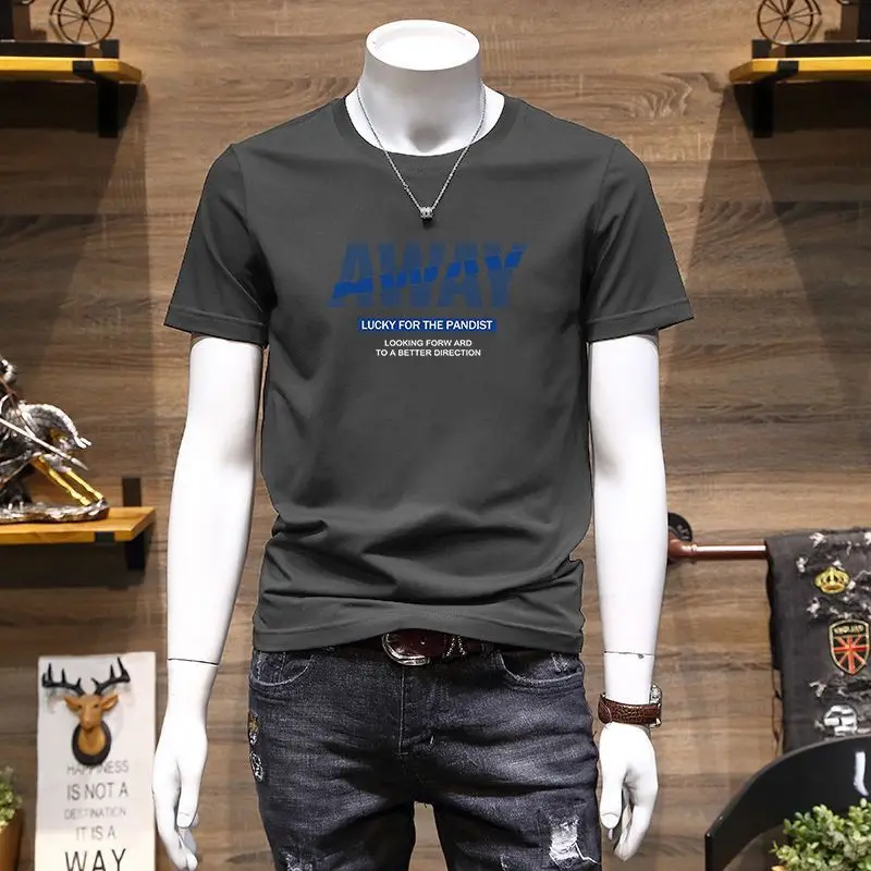 Men's Casual White T-Shirt With Letter Print Breathable Daily Wear Short Sleeve Round Neck Design