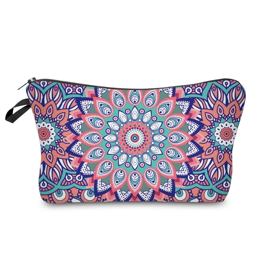 Vintage Mandala Print Cosmetic Bag; Lightweight Clutch Coin Purse; Zipper Portable Makeup Pouch