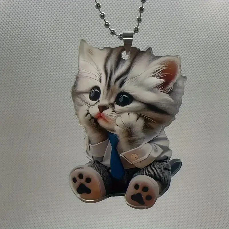 Car Pendant Hanging Ornament With Chain Realistic Animal Cat-Shaped 2D Pendant Rearview Mirror Hanging Decor Car Accessories image 6