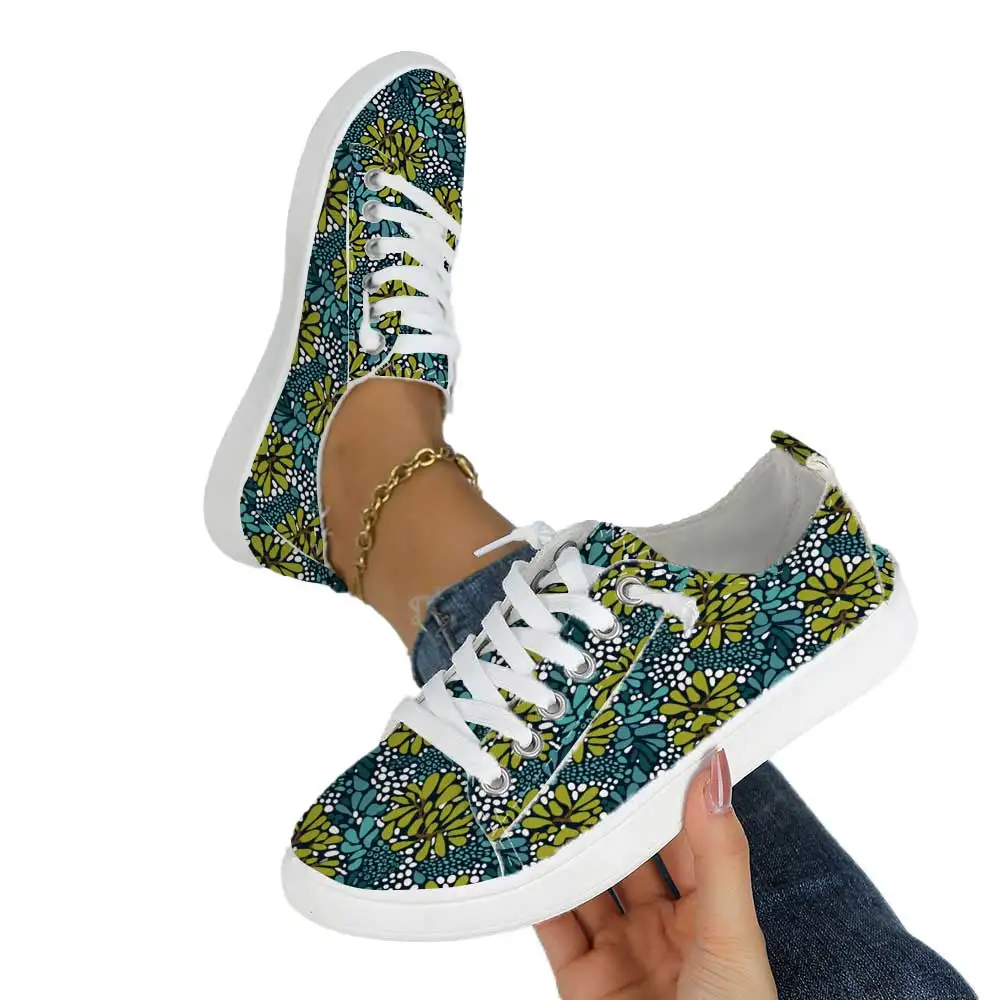 

Forest-Style Plant and Flower Print Canvas Shoes for Women, Low-Top Lace-Up Breathable Casual Sneakers, Daily Commuting Flat Shoes