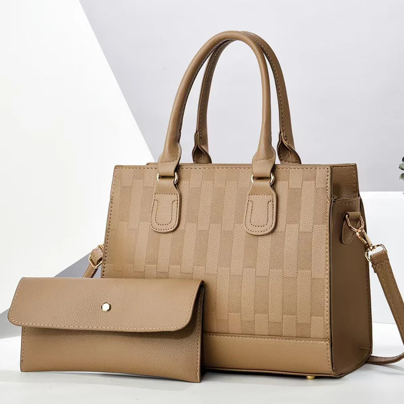 

TRAVEASY Brand Checkered Pattern Women's Handbag Wallet 2-Piece Set Work Travel Shopping Fashionable Ladies Purse Accessories