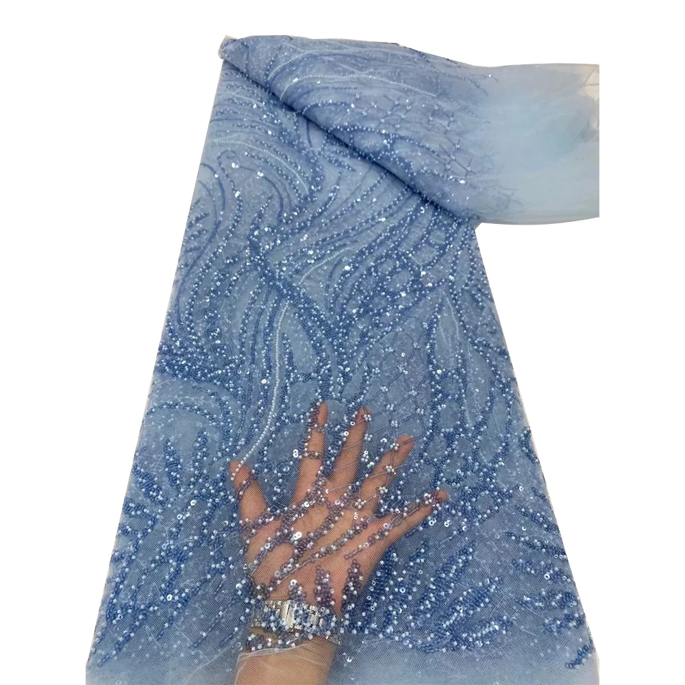 Latest Elegant African Glitter Sequins Beads Lace Fabric High Quqlity Suitable for all kinds of dresses Handicraft DIY Fabric