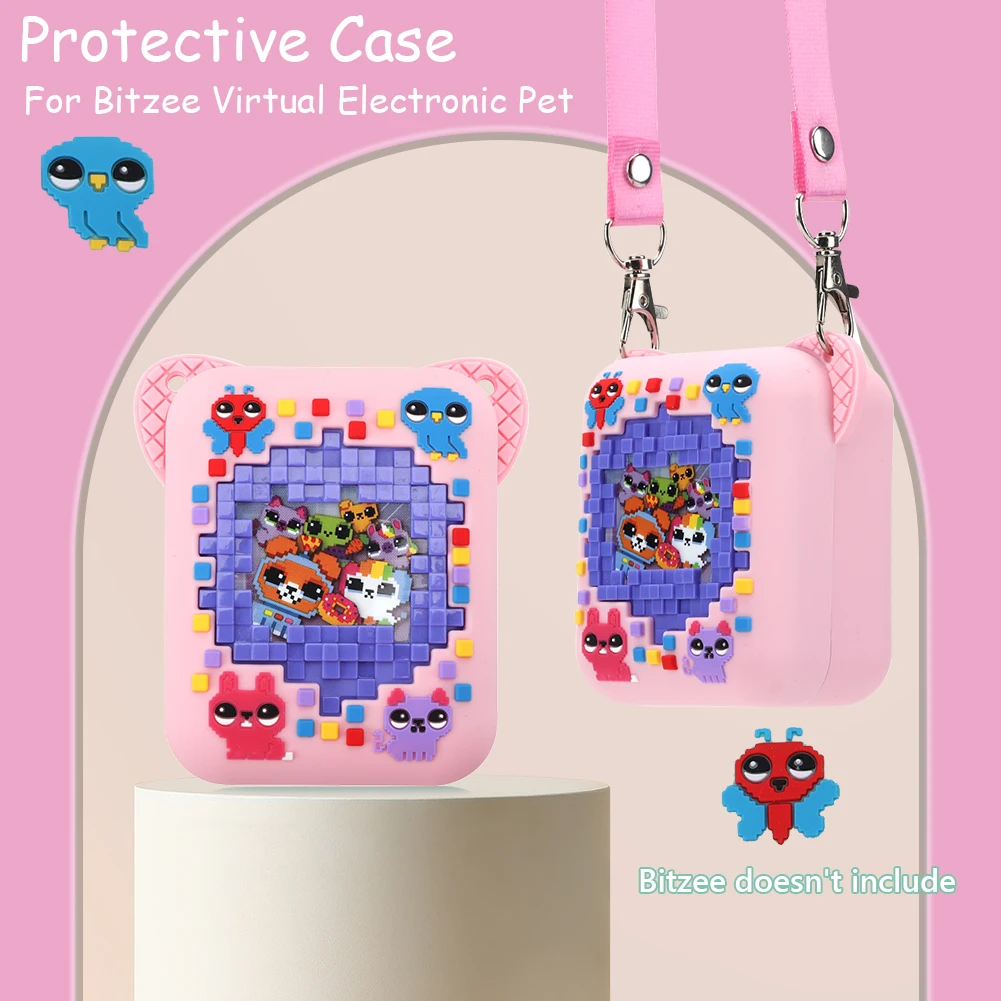 غطاء سيليكون مطبوع عليه حيوانات ثلاثية الأبعاد يحمل حقيبة سفر مقاومة للصدمات ومضادة للسقوط وقابلة للغسل لـ Bitzee Digital Pet Virtual التفاعلية