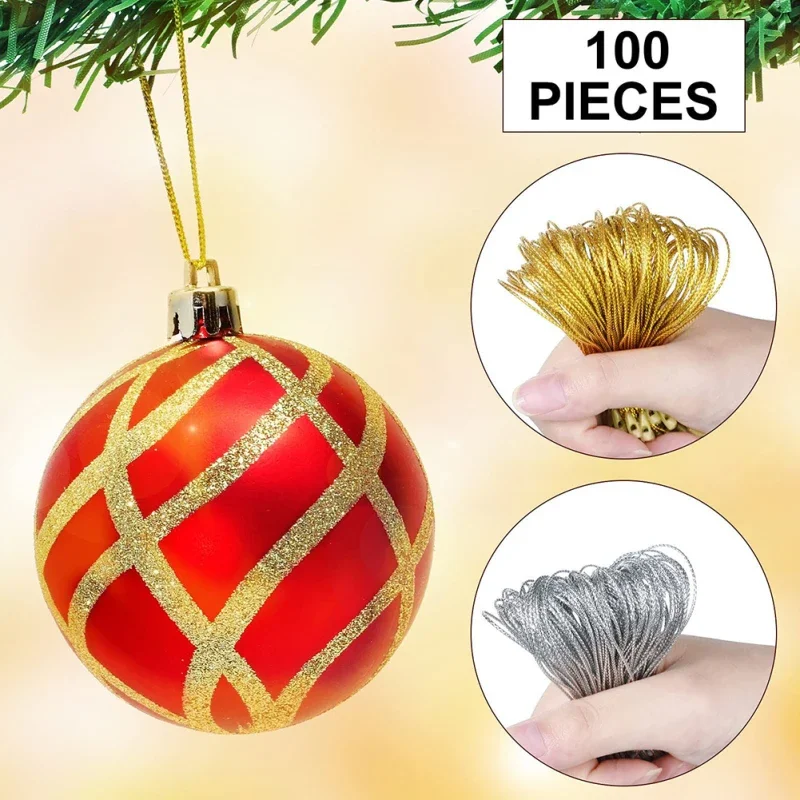 100pcs Christmas Rope Polyester String Thread Lanyard Line Xmas Tree Ball Ropes Hanging Pendant Ornament Tag Label Decoration