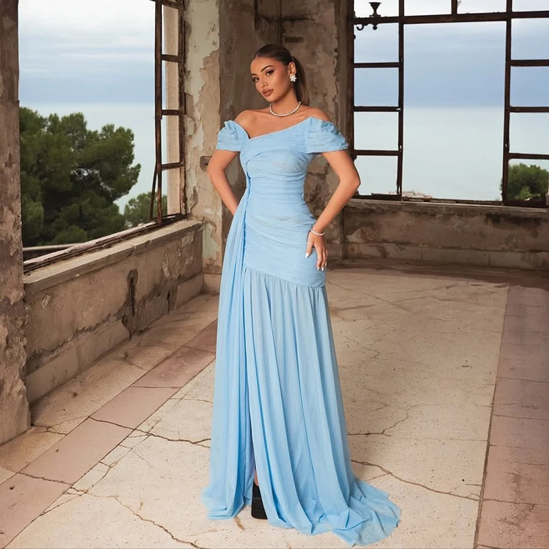 

Thinyfull Boho A-Line Prom Evening Dresses Off The Shoulder Split Maxi Party Dress Chiffon Night Cocktail Prom Gowns Customized