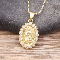 Nidin Hot Sale Ins Fashion Virgin Mary Copper Zircon Gold Plated Pendant for Women Chain Necklace Handmade Jewelry Wholesale