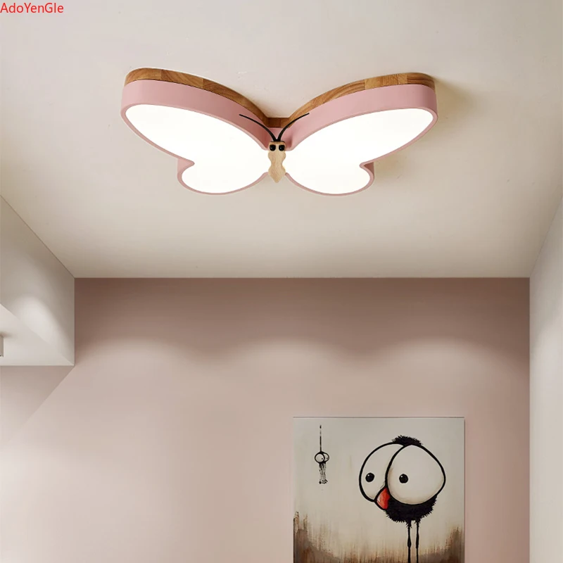 modern wood butterfly led ceiling light lustre led luzes do quarto meninos e meninas bebe criancas bonito 01