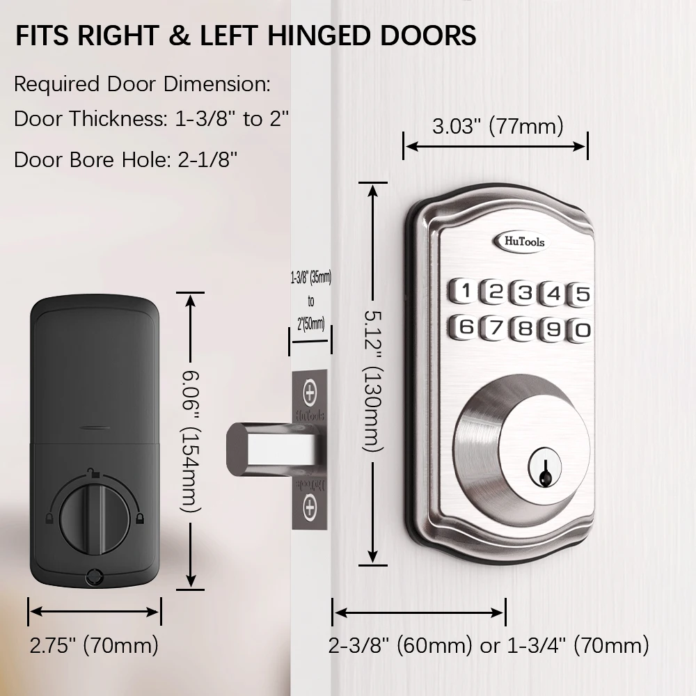 Hutools serrure de porte d'entrée sans clé-serrure de porte à clavier-serrure à pêne dormant intelligente-mot de passe Anti-regard-serrure automatique facile à installer