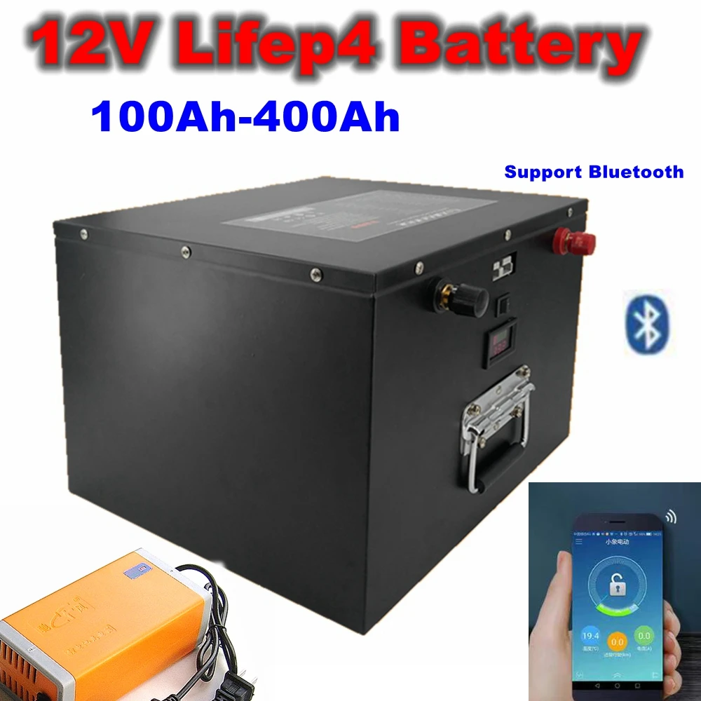 

Lifepo4 12V 100Ah 200AH 280Ah 24V 48V 100Ah with bluetooth BMS APP for 1200W inverter EV Fishing boat propeller +Charger