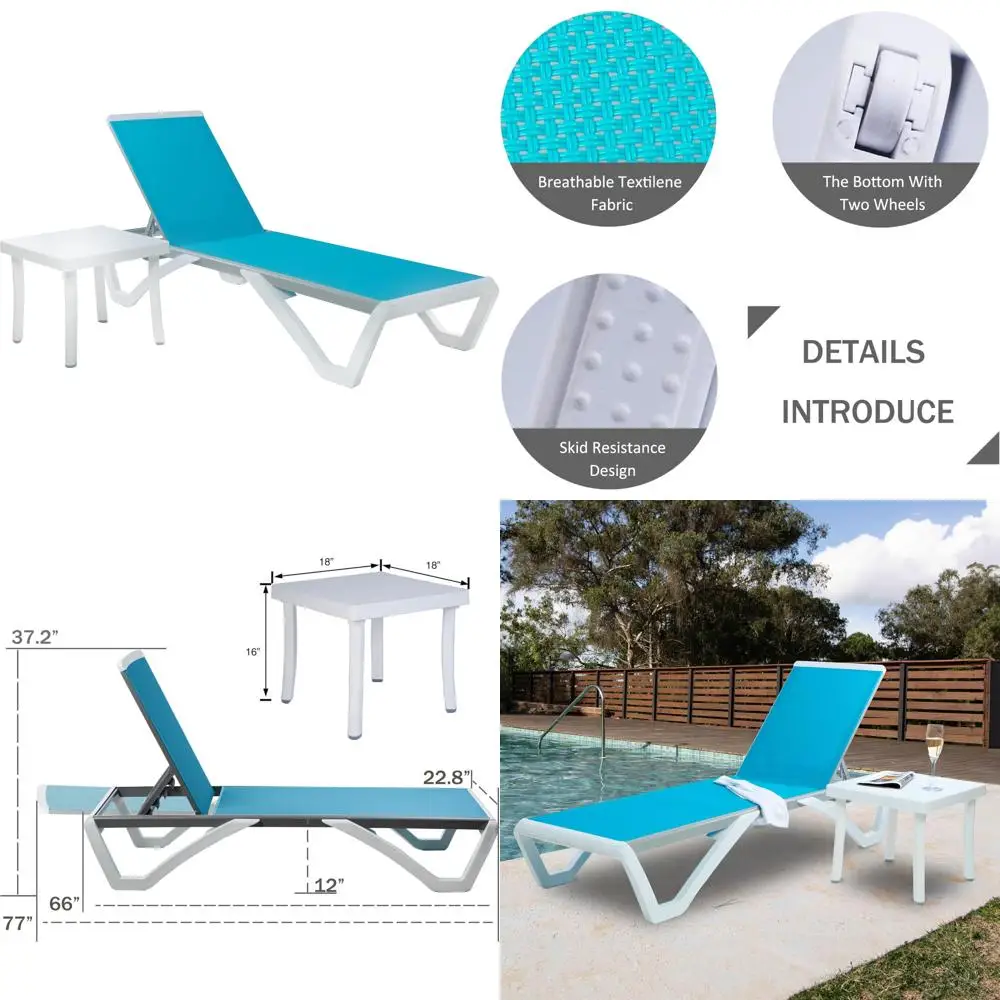 

Aluminum and Resin Leg Patio Chaise Lounge Chair - Reclining Outdoor Chair for Sunbathing, Beach, and Patio Relaxation