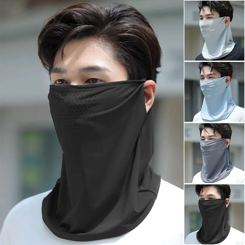 Summer Sunscreen Ice Silk Mask Breathable Neck Protector One Piece Hanging Ear Neck Scarf Quick Drying Travel Cycling Bibs