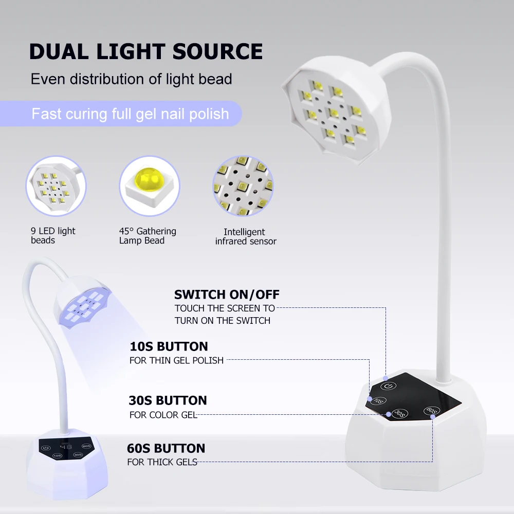 Professional Nail Dryer Rechargeable UV LED Lamp for Gel Polish Curing, Auto Sensor Nail Lamp, Home Salon Manicure Pedicure Tool