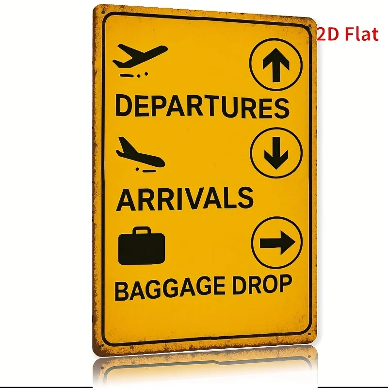 2D Flat Aluminum Vintage Airport Metal Sign 20.32x30.48cm Retro Wall Art Decor Bar Cafe Beach Villa Farmhouse Backyard