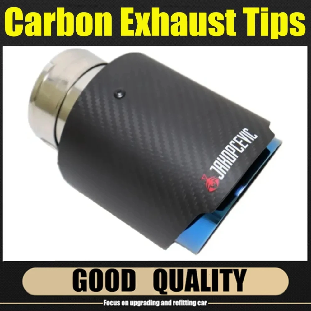 1Pcs Universal Auto Einzelnen Auspuff Spitze Rohr Matt Twill Carbon Faser Blau Schalldämpfer Auspuff Düse