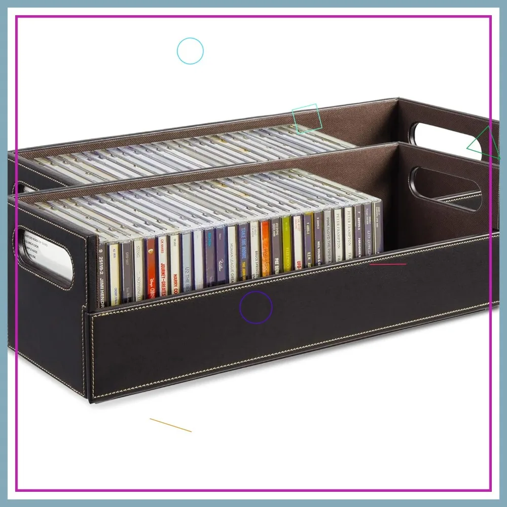 

2-Pack CD Storage Box, Organizer Shelf for DVDs, Cassette Tapes, Holds Up to 40 Discs in Faux Leather Brown