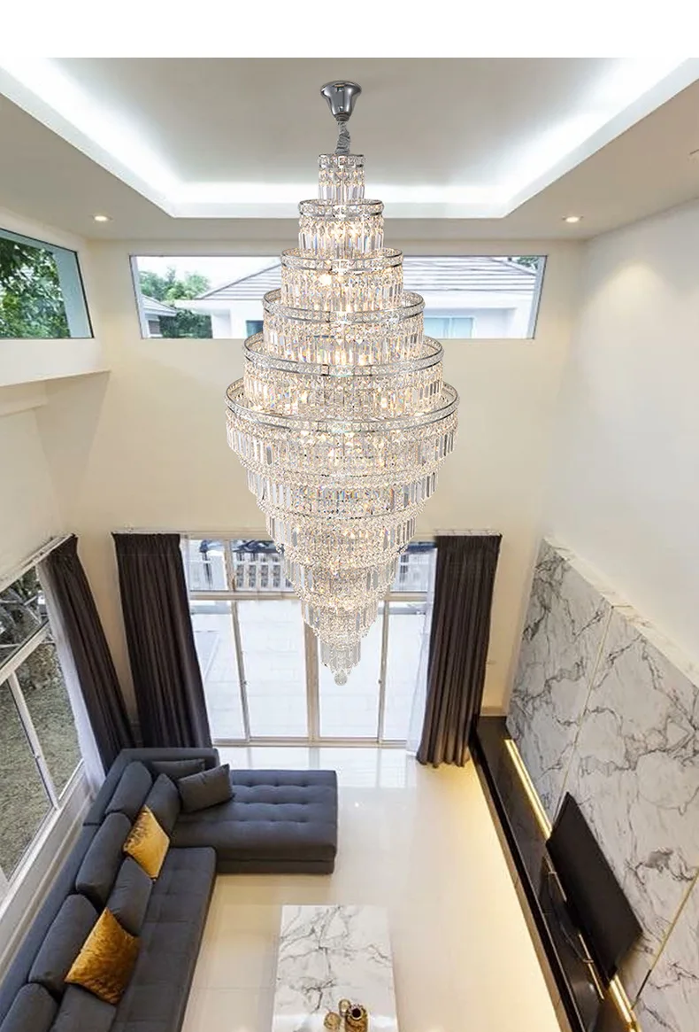 Nordic Villa Crystal Pendant Hotel Lobby Large Chandelier Attic Light Luxury Hollow Rotating Long Chandelier Home Decor Light