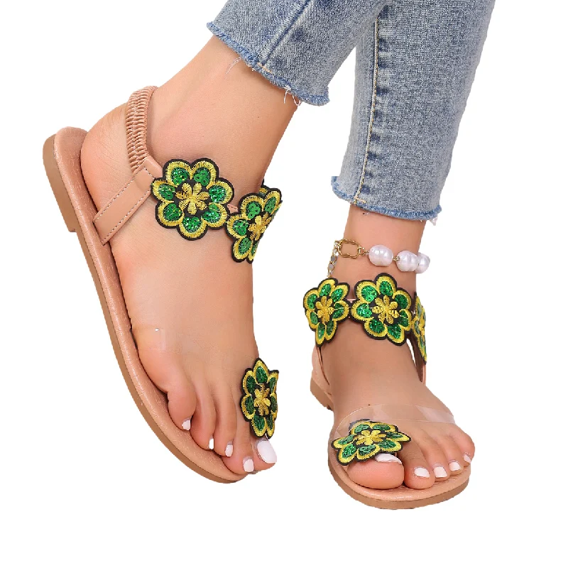 NEW Flower Women Sandals Flats Summer Beach Shoes Casual New Slippers 2024 Fashion Designer Brand Walking Cozy Female Fashion 43