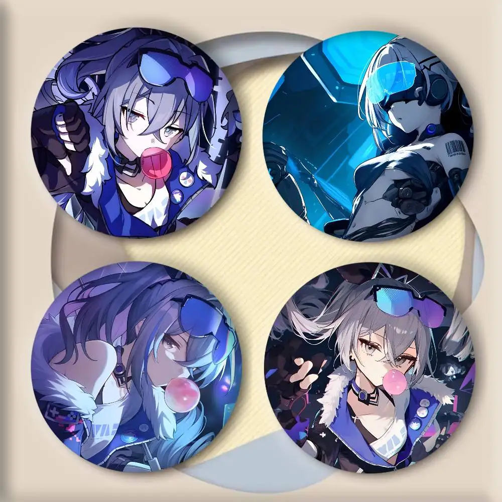 Anime Game Cute Girl Honkai Star Rail Silver Wolf  Badge Tinplate Round Laser Cartoon Brooch Clothes Backpack Accessories Lapel