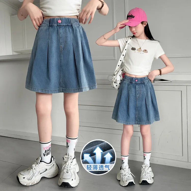 Summer Kids A-line Shaped Denim Shorts Korean Fashion Hot Pants New Children's Jeans 4-14Year Young Girls' Shorts Jeans