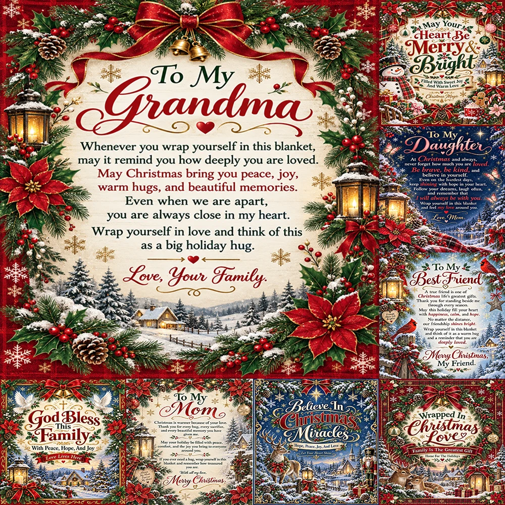 1pcs Christmas Warm Throw Blanket For Grandma Daughter Mom Best Friend Holiday Peace Joy Love Blanket for Christmas Home Decor