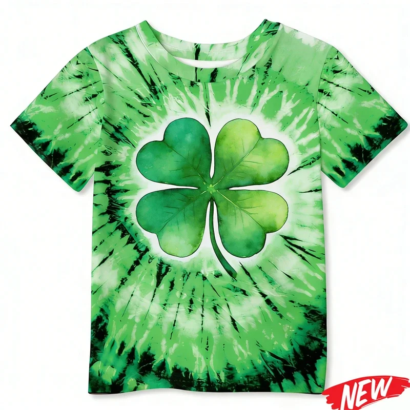 

3D printed 2026 St. Patrick's Day T-shirt with Irish shamrock graphic, men's short sleeve crew neck, perfect for parties