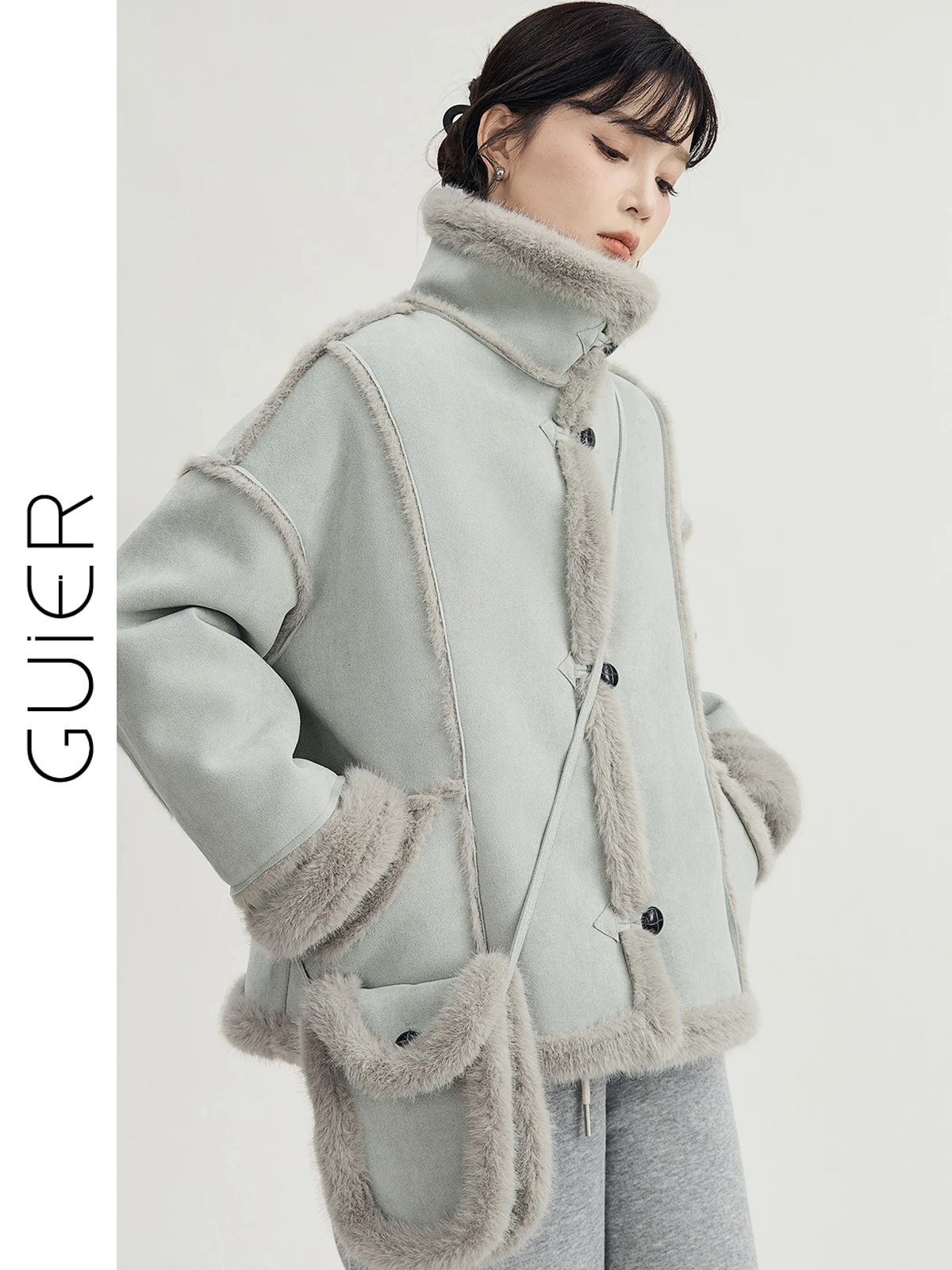 

Guer женская зимняя шуба с длинным светом, теплая верхняя одежда, дизайн с вставкой на плечах, классический воротник, застежка на пуговицы, обычная длина