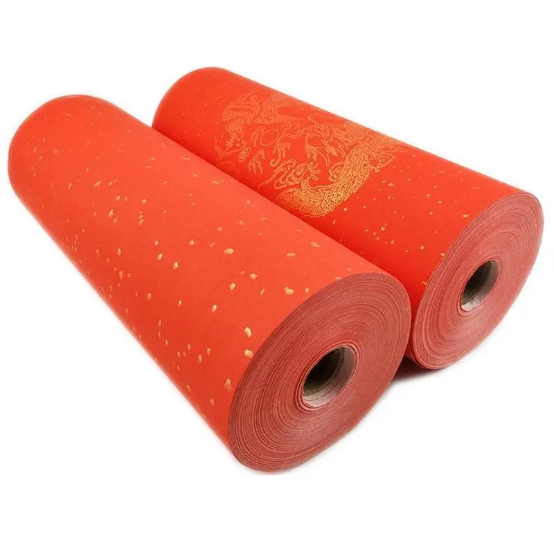 Thickened 10000 Year Old Red Gold Long Roll Rice Paper Half Cooked And Big Tiledang Spring Couplet Bronzing