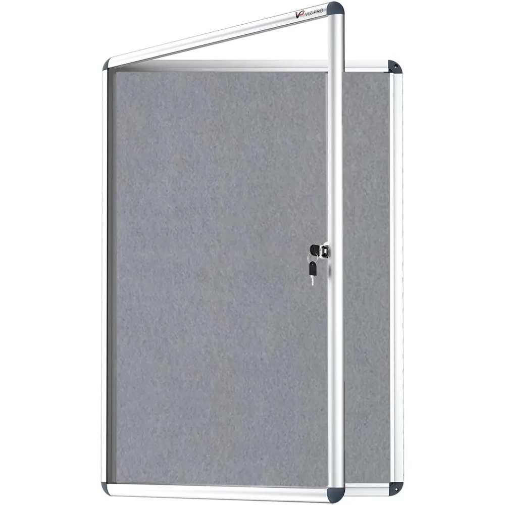 Noticeboard de alumínio com tampa à prova de violação de tecido cinza 36x24 polegadas