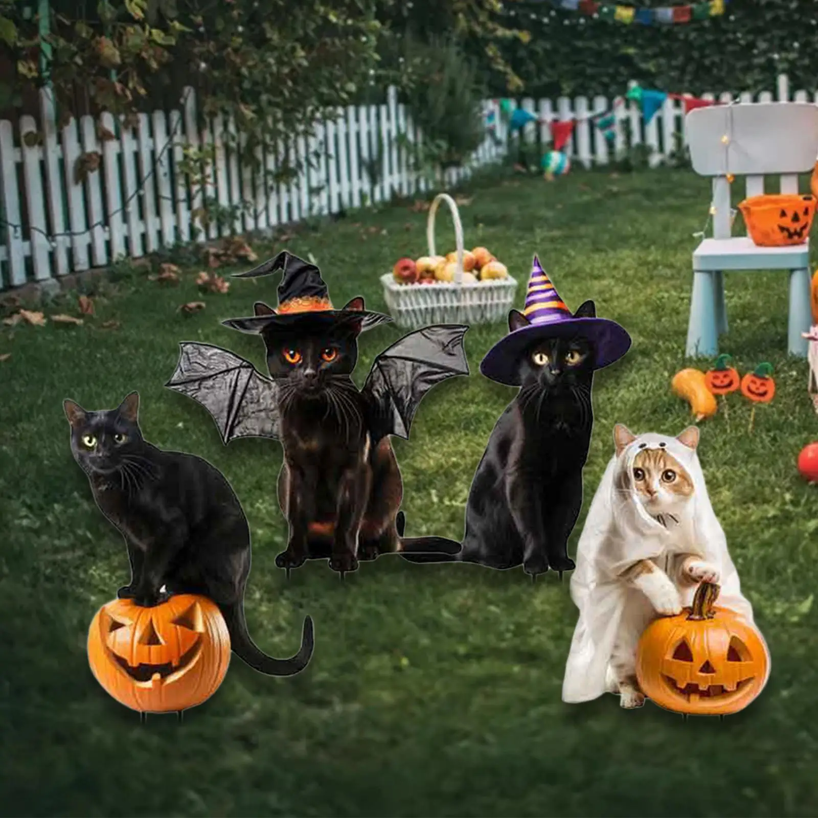 

4 Pieces Cat Statues Garden Stakes Halloween Decorations for Pathway Patio