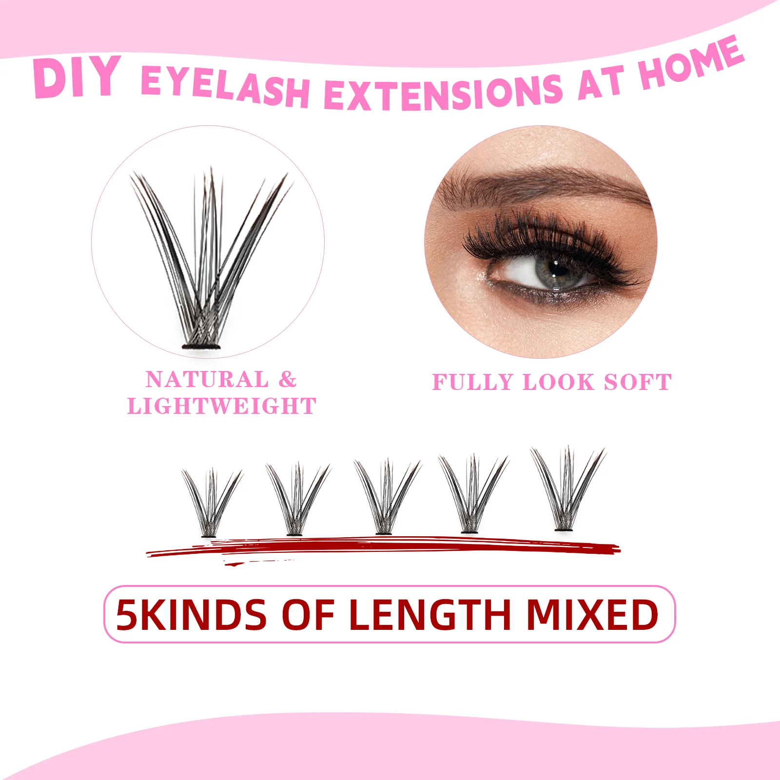 18rows Mix Clusters Eyelash With Bond and Tweezers Makeup Tools DIY Lashes Extension Kit for Lashes Waterproof Eyelash Set Thick