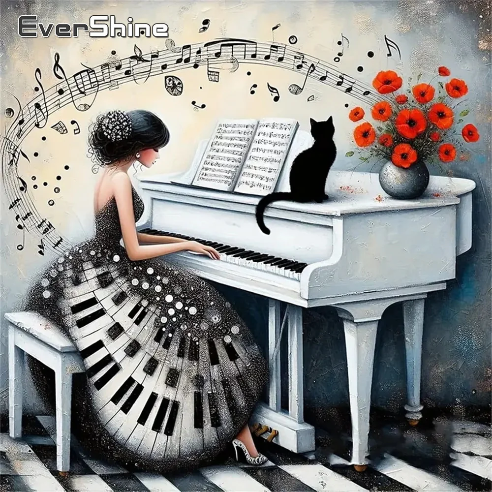Evershine Voll Platz Runde Diamant Stickerei Frau Porträt Malerei Klavier DIY Neue Ankunft Mosaik Blume Katze Handgemachtes Geschenk