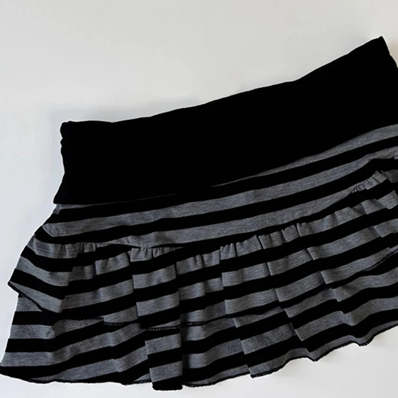 Summer sweet style niche spice girl Joker mini skirt va va voom striped contrast A-line skirt Y2k Style